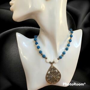HANDMADE Magnesite Vintage Bead Western Tribal Pendant Necklace
